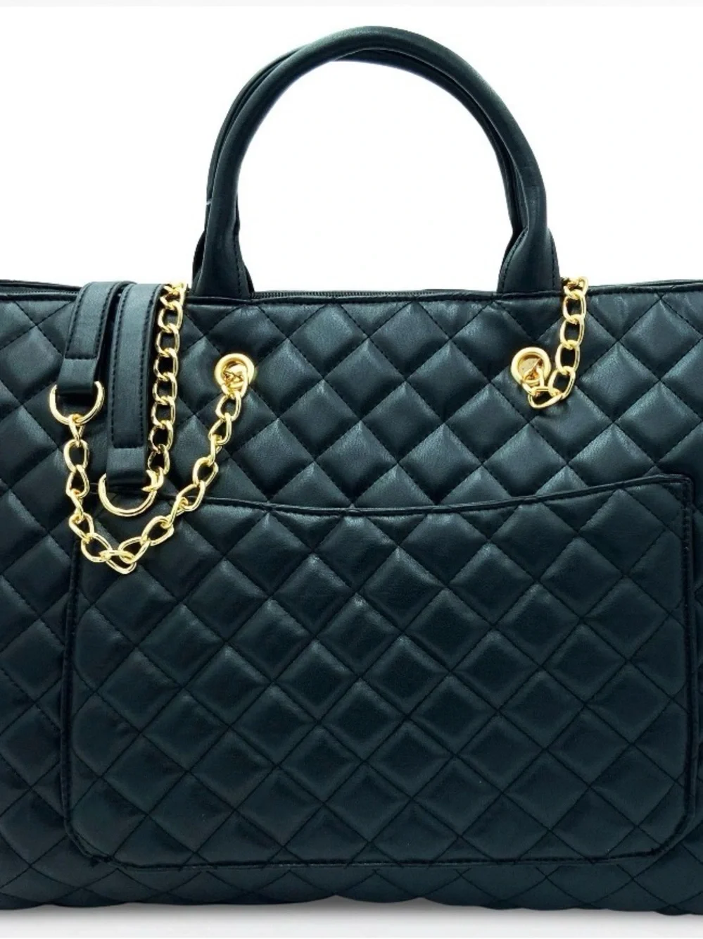 Quilted Black Tote with Gold Chain Hardware